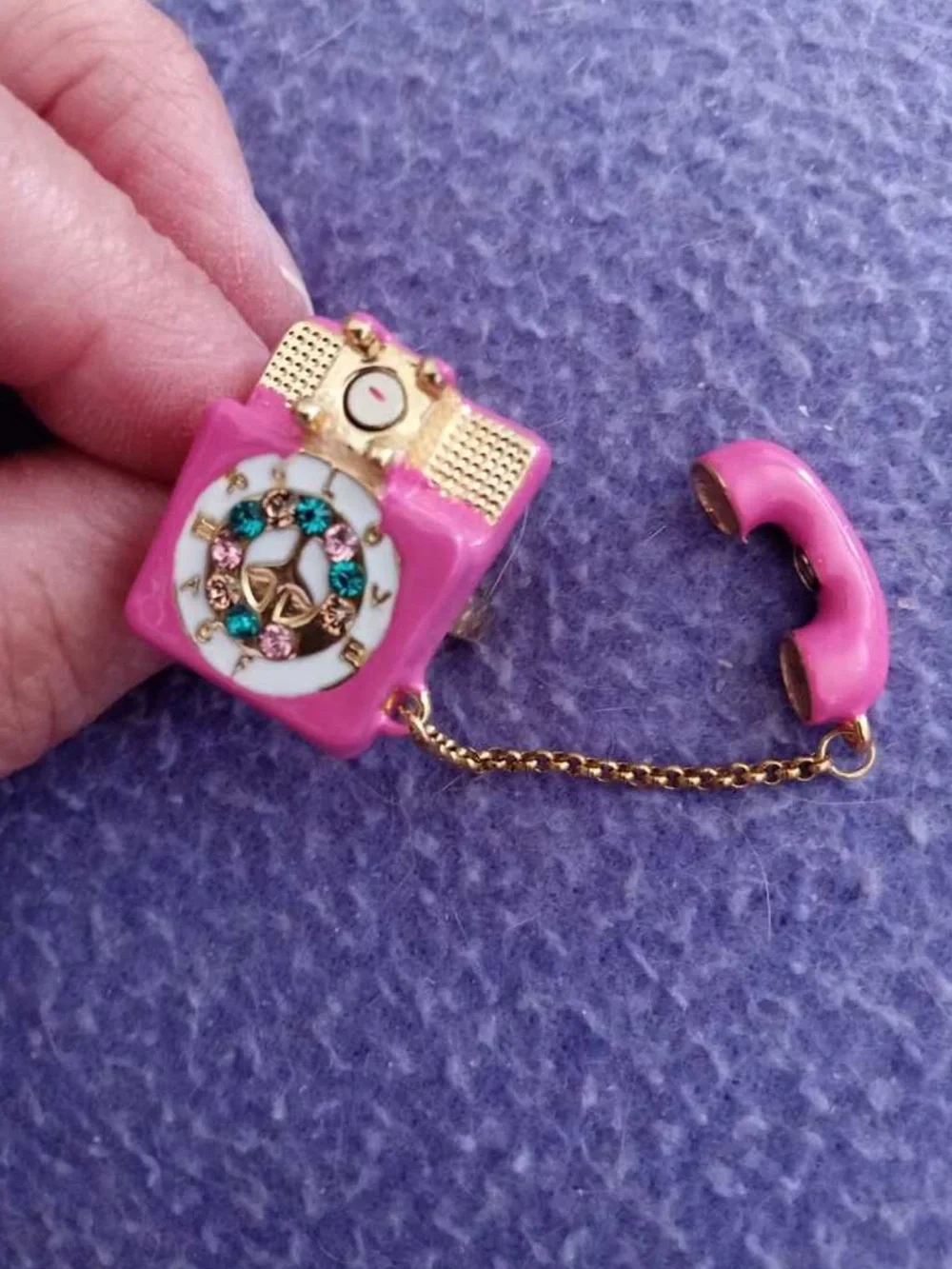 Pink Retro Telephone Statement Ring with Multicolor Crystal Dial One Size